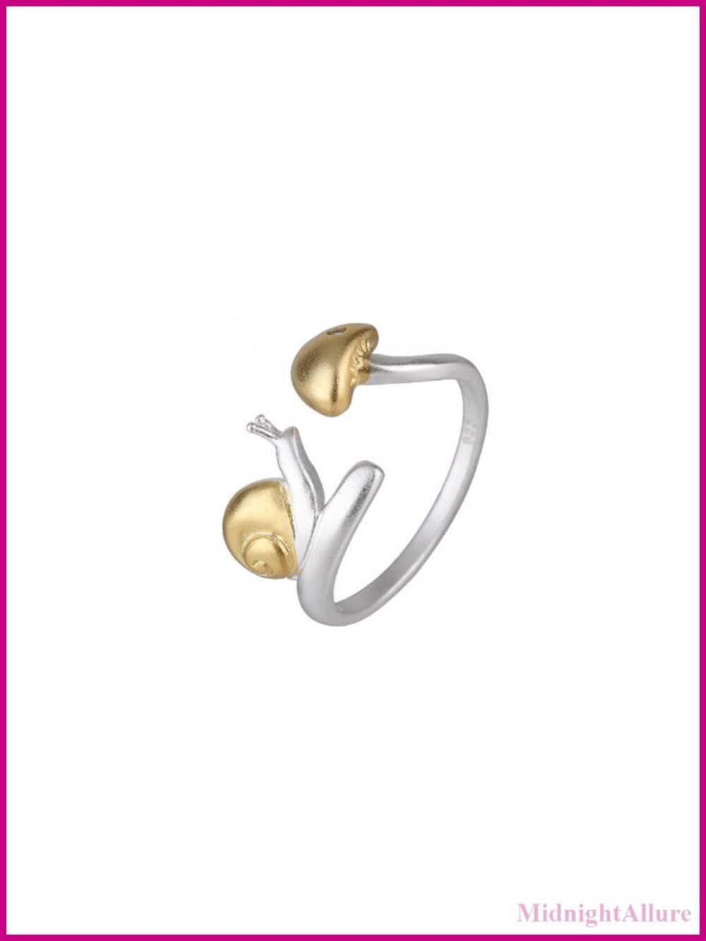 Adjustable Mushroom Snail Open Ring Gold-Tone Plated Cubic Zirconia Stacking